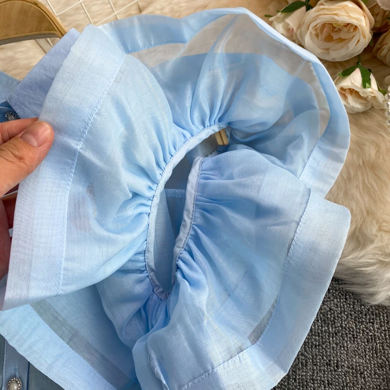 Camicia Mujer Summer Sweet Polo Neck Chiffon Shirts Women's Ruffles Puff Short Sleeve Single-Breasted Solid Blouse Tops Clothes
Camicia Mujer Summer Sweet Polo Neck Chiffon Shirts Women's Ruffles Puff Short Sleeve Single-Breasted Solid Blouse Tops Clothes