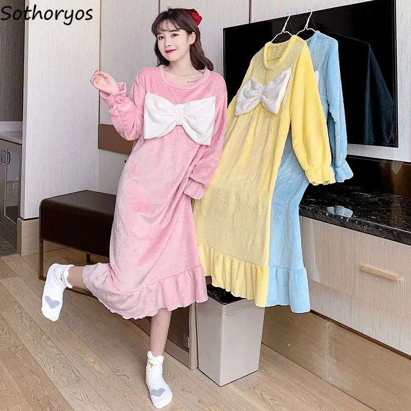 Women Flannel Nightgowns Long Sleeve Cute Bow Candy Colors Sleepshirts Sweet Student Princess Sleepwear Autumn Winter Over Knees
Women Flannel Nightgowns Long Sleeve Cute Bow Candy Colors Sleepshirts Sweet Student Princess Sleepwear Autumn Winter Over Knees