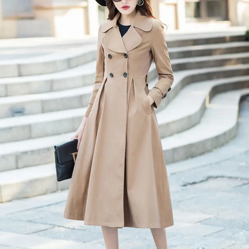 Женское элегантное длинное пальто с поясом однотонное шикарное длинным рукавом
