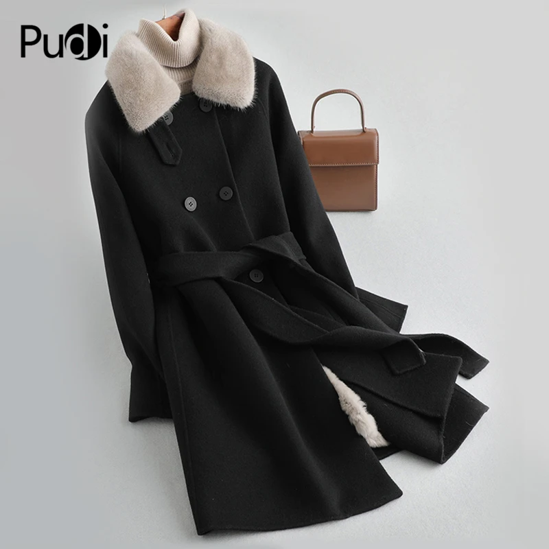 PUDI Women Real Wool Blends Coat Lady Rex Rabbit Fur Lining Mink Fur Collar Leisure Fall/Winter Long Jacket Outwear A59775
PUDI Women Real Wool Blends Coat Lady Rex Rabbit Fur Lining Mink Fur Collar Leisure Fall/Winter Long Jacket Outwear A59775