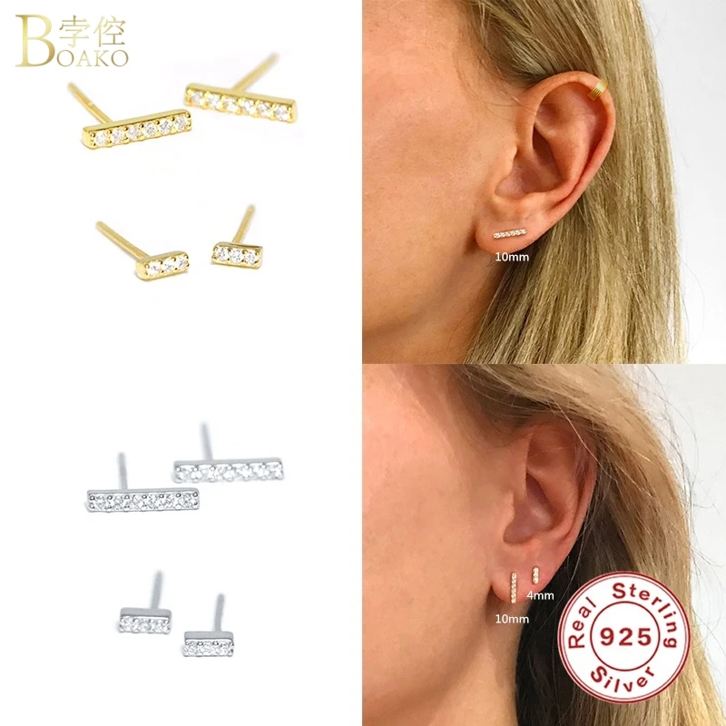 Boako 100% S925 Sterling Silver 4mm/10mm Earrings Single Row Crystal Zircon stud Earrings for Women Wedding Party Gift Jewelry
Boako 100% S925 Sterling Silver 4mm/10mm Earrings Single Row Crystal Zircon stud Earrings for Women Wedding Party Gift Jewelry