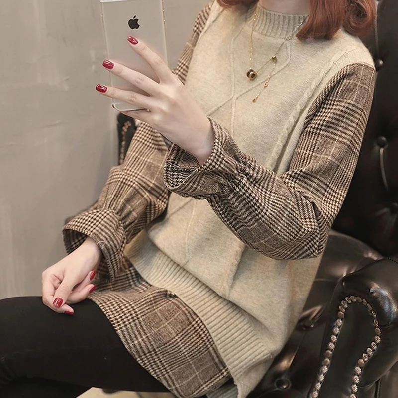Sweaters Women 2021 New Casual Fake Two Piece Sweaters Plaid Shirt Patchwork White Long Sleeve Loose Pullover Sweaters Female
Sweaters Women 2021 New Casual Fake Two Piece Sweaters Plaid Shirt Patchwork White Long Sleeve Loose Pullover Sweaters Female