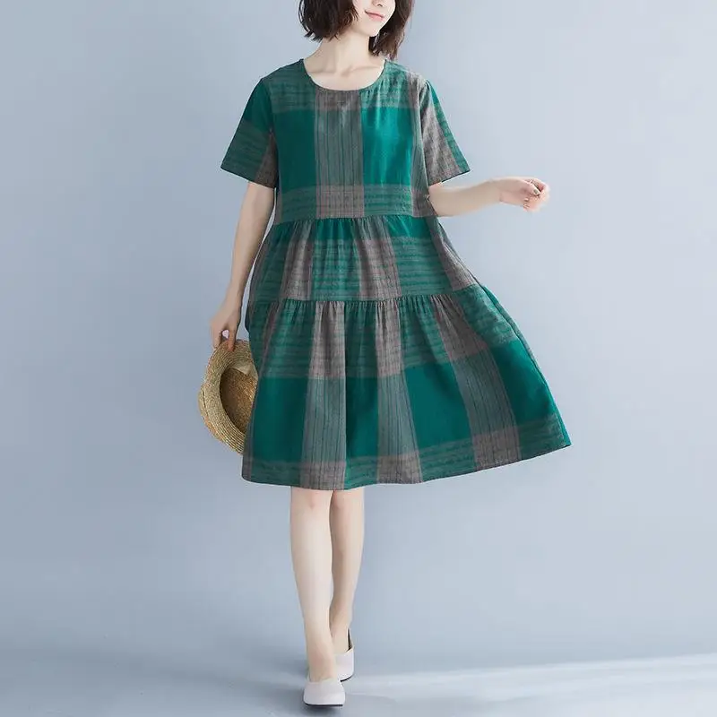 Summer Plus Size Plaid Dress Women Tunic Vintage Shirt Dress Green Short Sleeve Midi Dresses Ladies Clothing Casual 2021
Summer Plus Size Plaid Dress Women Tunic Vintage Shirt Dress Green Short Sleeve Midi Dresses Ladies Clothing Casual 2021