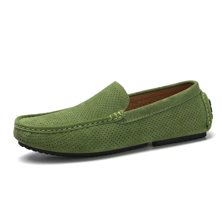 

Мужские замшевые мокасины без застежки, зеленые лоферы из натуральной замши, повседневная обувь для вождения, лето 2021