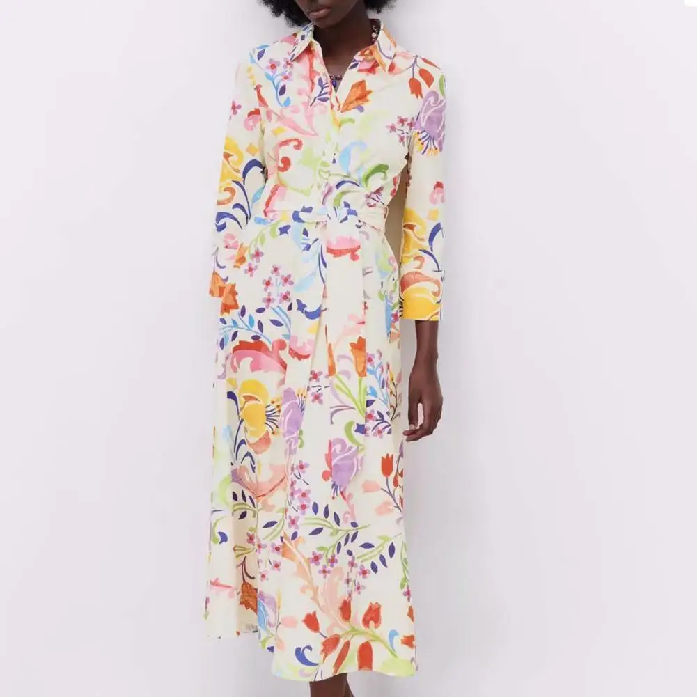 Women Midi Dress 2021 Floral Print Dress Turn-down Collar A-Line 3/4 Sleeve Single-breasted Mid-Calf Shirt Dress Streetwear
Women Midi Dress 2021 Floral Print Dress Turn-down Collar A-Line 3/4 Sleeve Single-breasted Mid-Calf Shirt Dress Streetwear