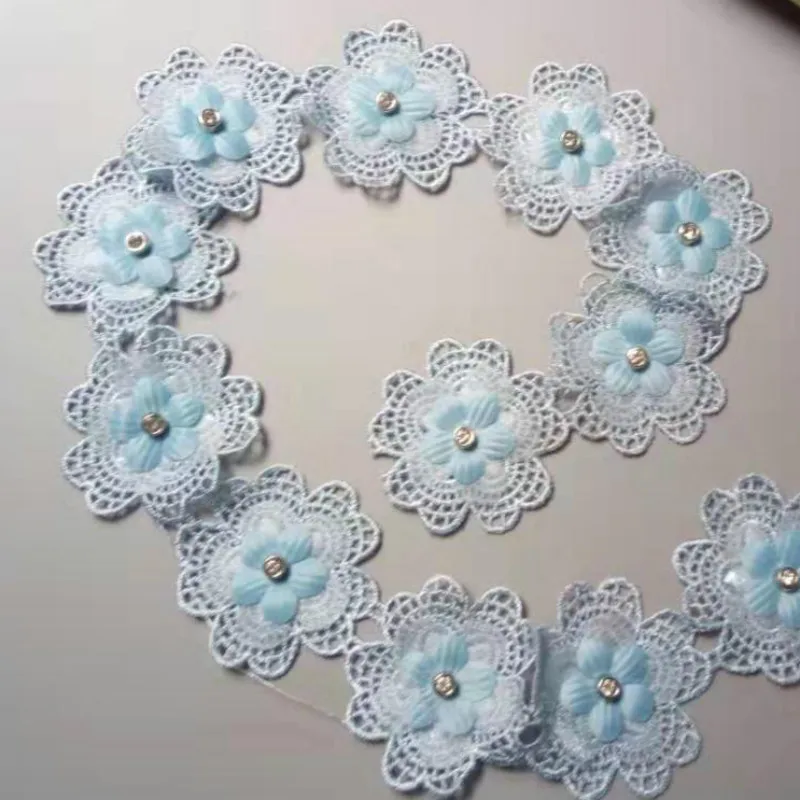 

1 ярд синий жемчуг 3D цветок кисточка кружевная отделка Лента ткань вышитая аппликация шитье ремесло вязание крючком свадебное платье одежда