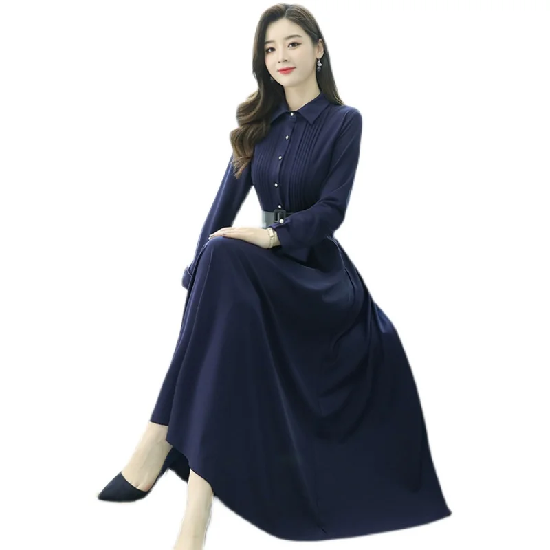 Women Long Dress Spring 2021 New Office Lady Fashion Full Sleeve Solid Turn-down Collar Black Wine Red Navy Lake Blue Dresses
Women Long Dress Spring 2021 New Office Lady Fashion Full Sleeve Solid Turn-down Collar Black Wine Red Navy Lake Blue Dresses