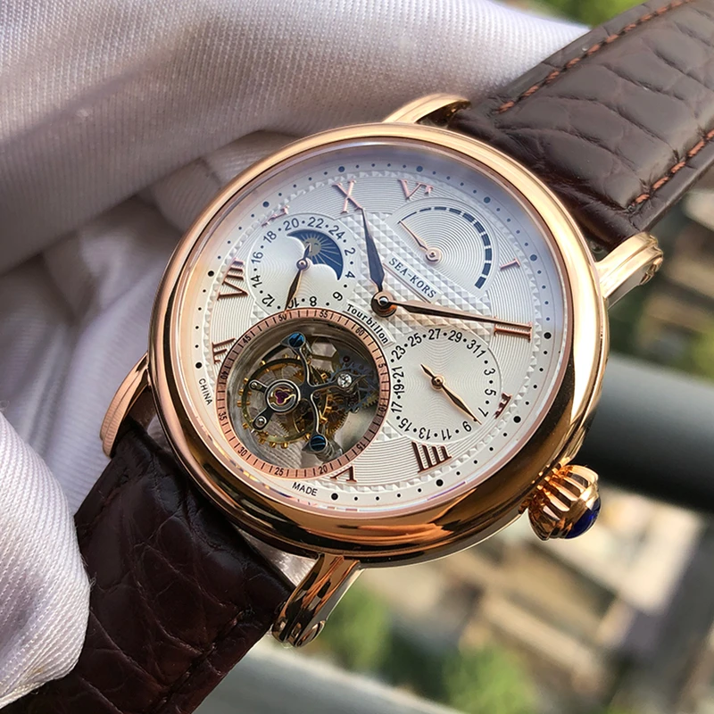 Sugess Seakors мужские часы Чайка турбийонный спуск ST8007 многофункциональные moonphase