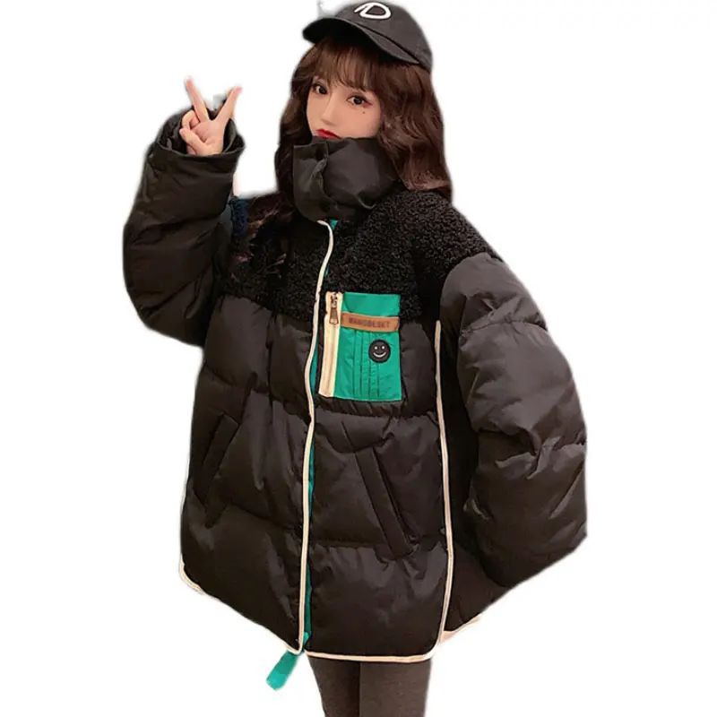 

Черное Женское пальто, зимнее свободное теплое пальто с прострочкой, плотное корейское модное хлопковое пальто из овечьей шерсти LL171