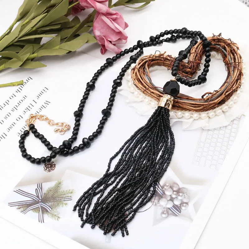 Black Beads Necklace Bead Tassel Statement Long Sweater Pendant Accessories Modern New
Black Beads Necklace Bead Tassel Statement Long Sweater Pendant Accessories Modern New
