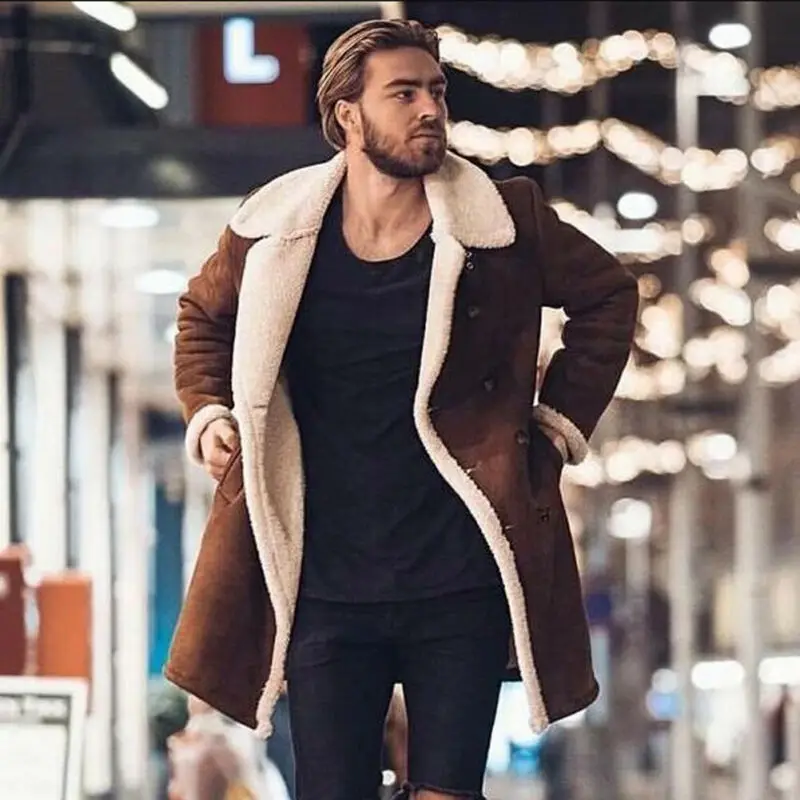 

Мужская куртка из овечьей шерсти, длинная теплая коричневая парка, верхняя одежда, зима 2019