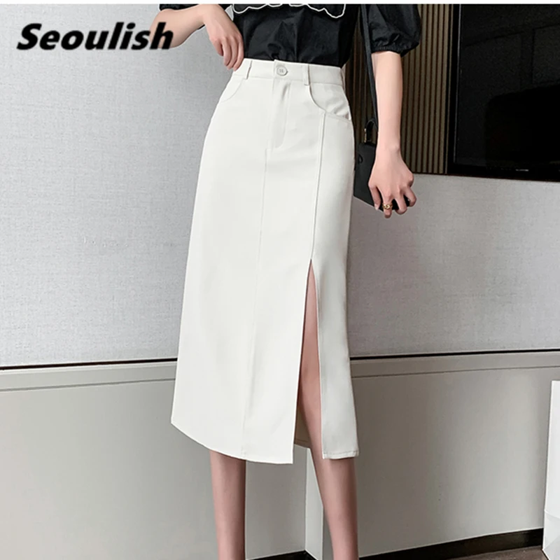 Seoulish 2021 New Spring Summer Elegant Women's Wrap Skirts Straight High Waist Button Female Office Side Split Midi Skirts Saia
Seoulish 2021 New Spring Summer Elegant Women's Wrap Skirts Straight High Waist Button Female Office Side Split Midi Skirts Saia