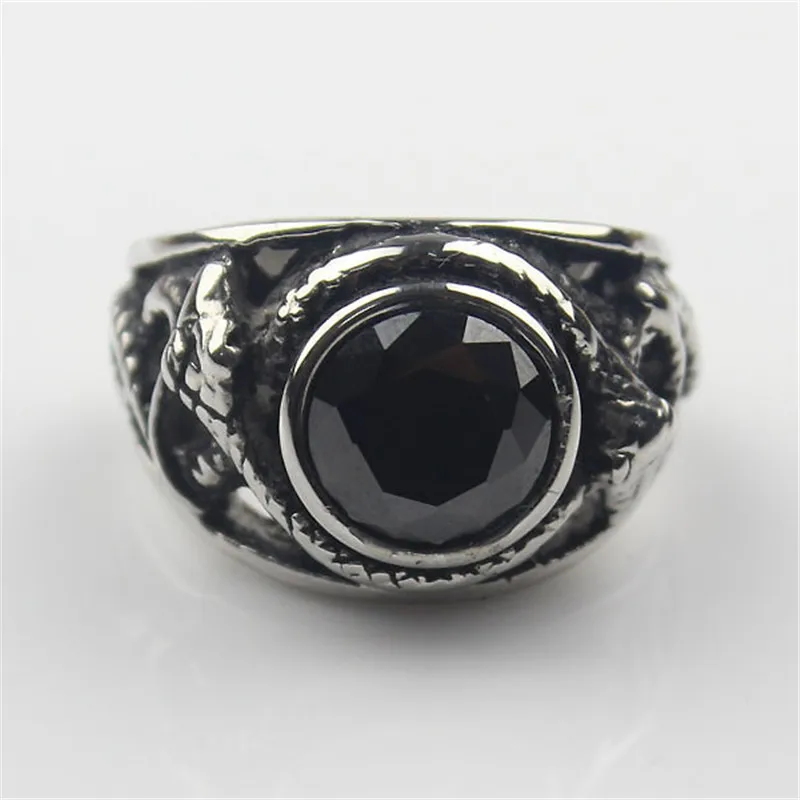 Черный Cz кристалл драгоценный камень змея мода мужские 316L нержавеющая сталь