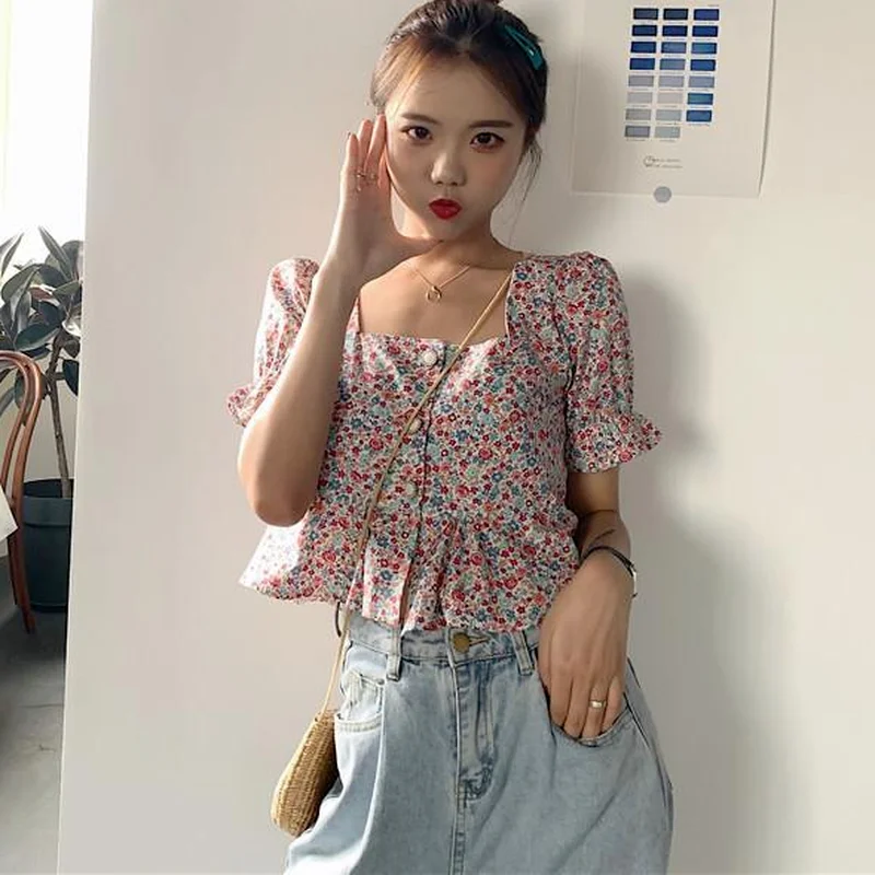 Shirts Women Summer Print Square Collar Student Ins Crops Ruffles Korean Casual Preppy Style Retro Hipster Plus Size Female Chic
Shirts Women Summer Print Square Collar Student Ins Crops Ruffles Korean Casual Preppy Style Retro Hipster Plus Size Female Chic