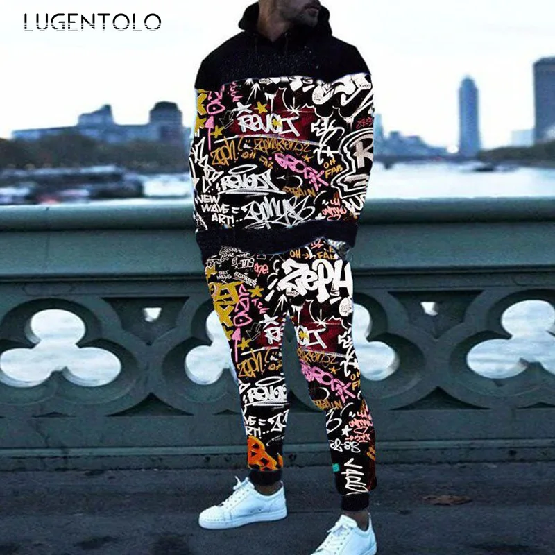 Костюм Lugentolo мужской из двух предметов, топ с воротником-стойкой и длинными рукавами, Молодежный костюм с принтом граффити, модные штаны, вес... 
Костюм Lugentolo мужской из двух предметов, топ с воротником-стойкой и длинными рукавами, Молодежный костюм с принтом граффити, модные штаны, вес...