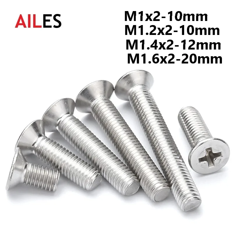 

M1 M1.2 M1.4 M1.6 Cross Recessed Countersunk Screws 304 Stainless Steel Phillips Flat Head Machine Bolts 3 4 5 6 8 10 18 20mm