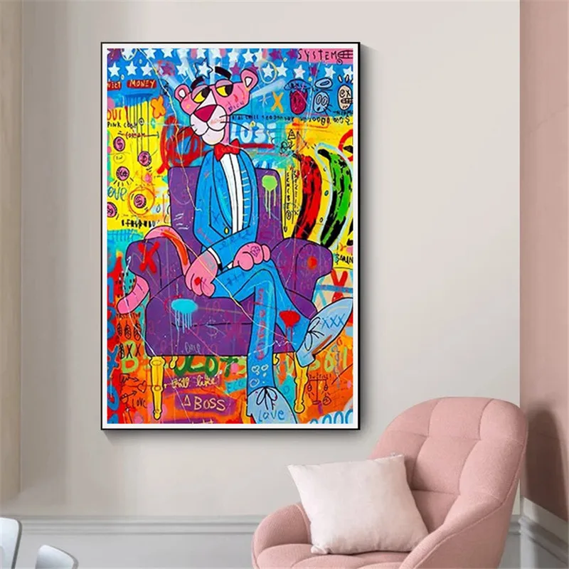 Graffiti Artwork of Animal Canvas Painting Cartoon Pink Panthers in suits Posters and Prints Colourful Wall Art Picture Decor
Graffiti Artwork of Animal Canvas Painting Cartoon Pink Panthers in suits Posters and Prints Colourful Wall Art Picture Decor