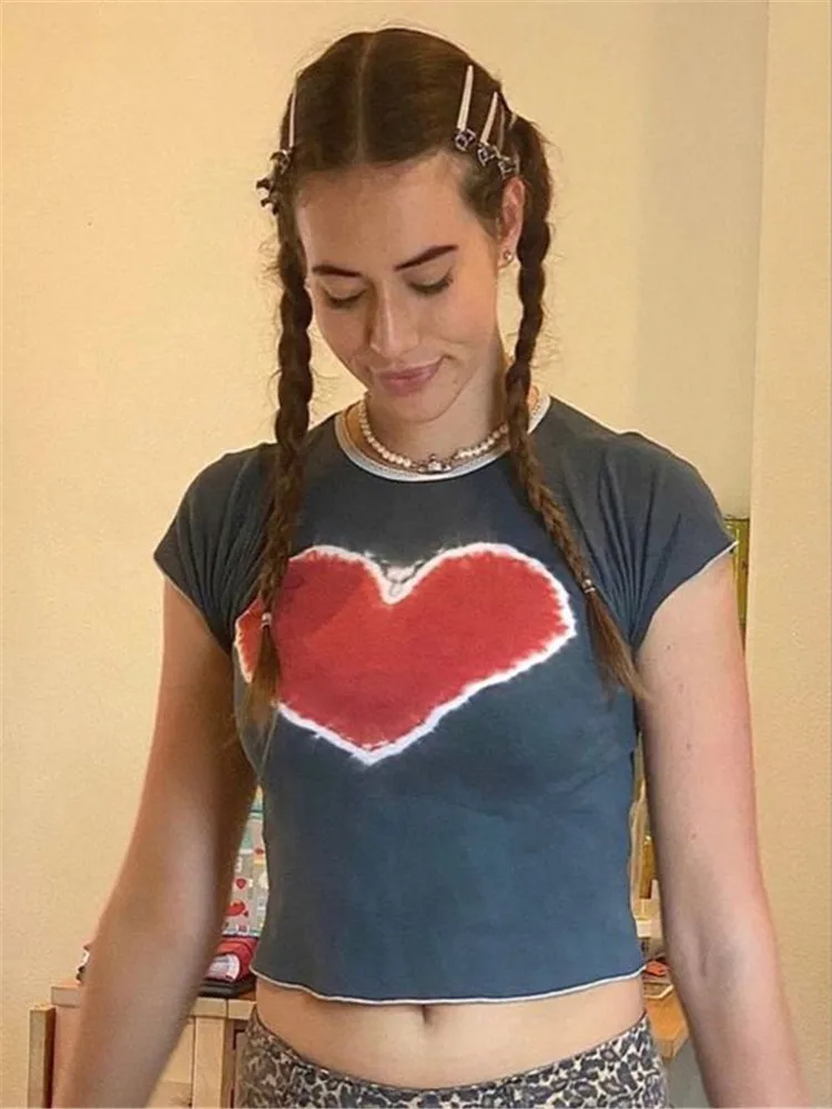 Casual Women Slim Fit Crop Top Short Sleeve Heart Printed Pattern Round Collar T-Shirt Summer All-Match High Waist Tees
Casual Women Slim Fit Crop Top Short Sleeve Heart Printed Pattern Round Collar T-Shirt Summer All-Match High Waist Tees