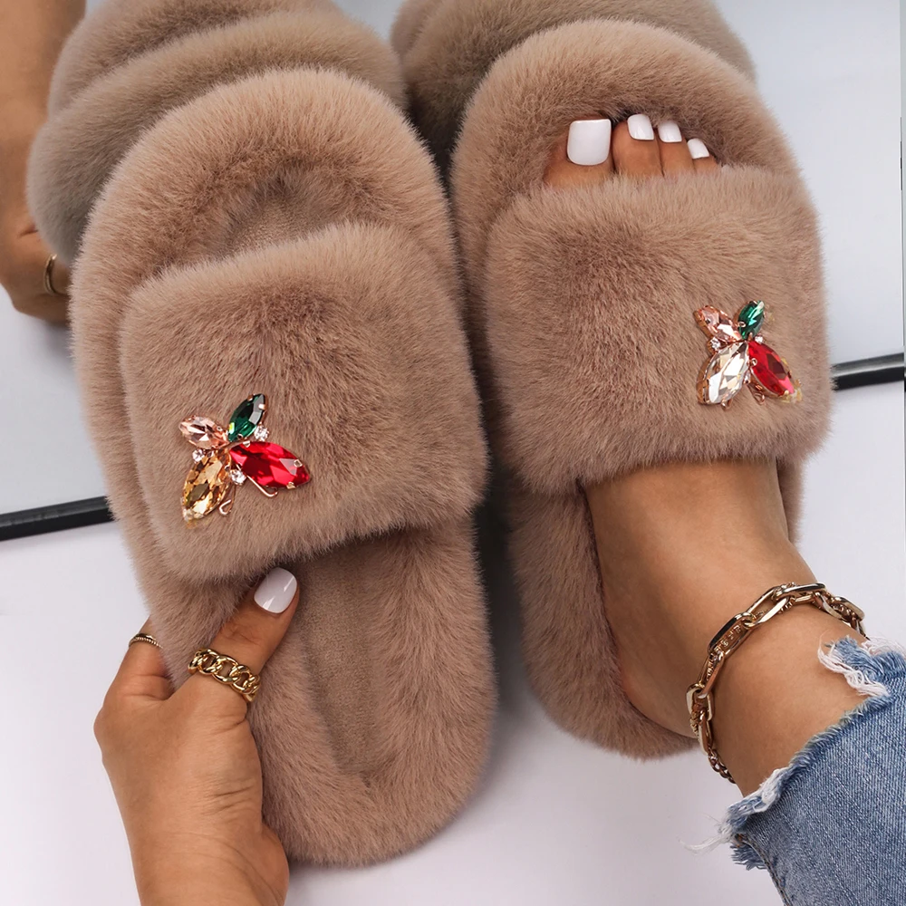 Furry Slippers Faux Fur Slides Glitter Rhinestone Butterfly Decor Fluffy Flip Flops Flat Indoor Slippers Shoes For Women 2021
Furry Slippers Faux Fur Slides Glitter Rhinestone Butterfly Decor Fluffy Flip Flops Flat Indoor Slippers Shoes For Women 2021