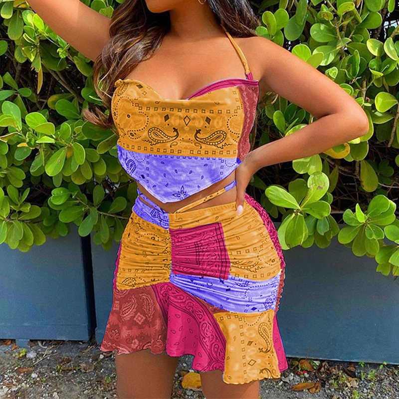 Two Pieces Dress Sets Women Nuts Printed Sleeveless Halter Top & Ruffles Pleated Bodycon Skirts Suit
Two Pieces Dress Sets Women Nuts Printed Sleeveless Halter Top & Ruffles Pleated Bodycon Skirts Suit