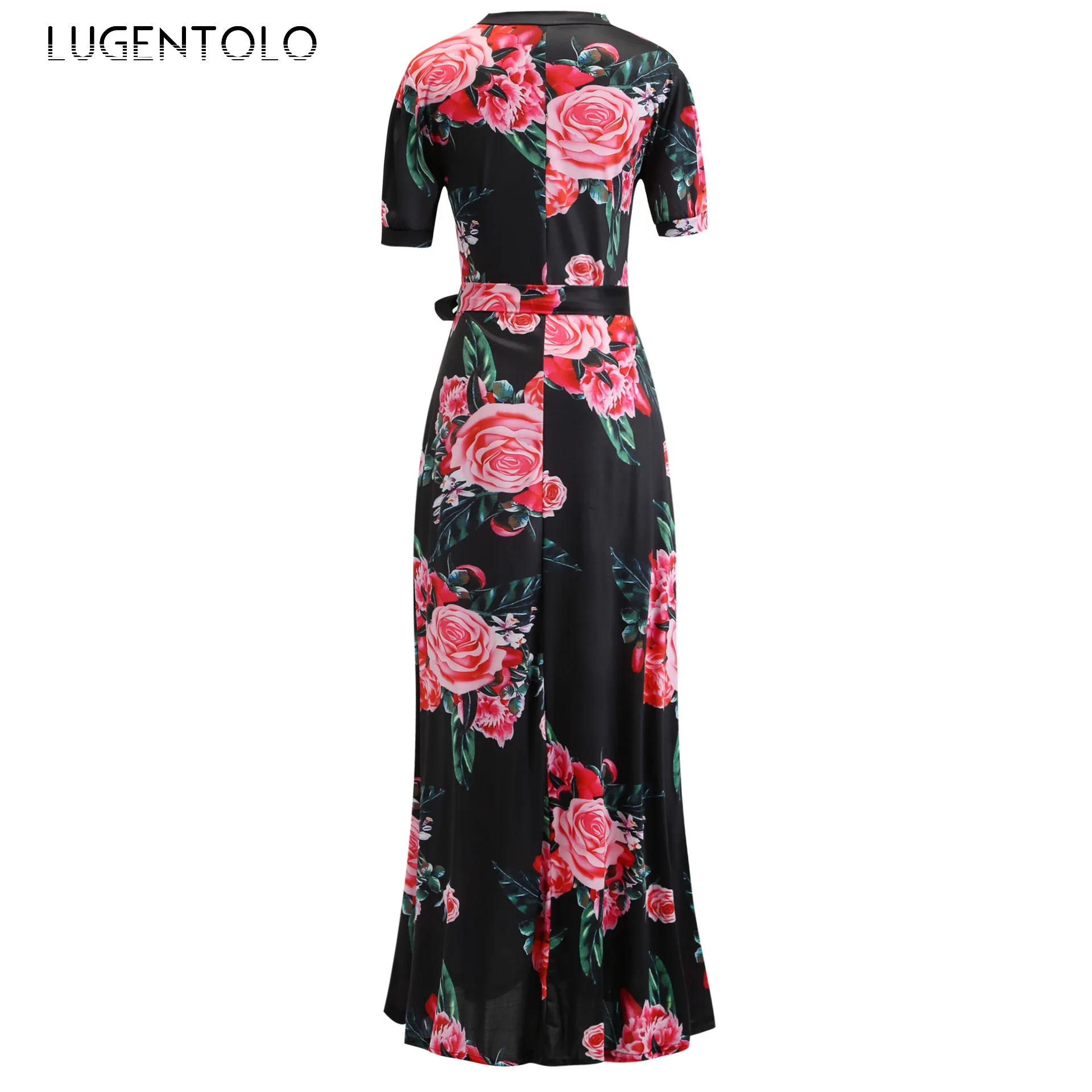 Lugentolo Summer Dress Women Plus Size Fashion Print Half Turtleneck Sashes Short Sleeve Casual Floor-Length Womens Long Dress 
Lugentolo Summer Dress Women Plus Size Fashion Print Half Turtleneck Sashes Short Sleeve Casual Floor-Length Womens Long Dress