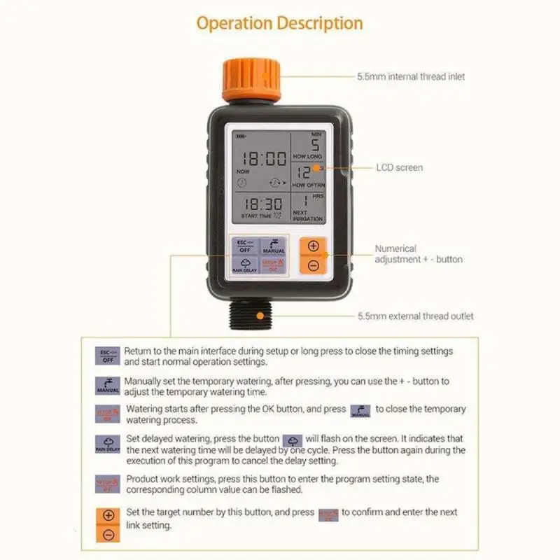 Automatic Digital Programmable Timer LCD Screen IP65 Waterproof Screen For Garden Meadow Irrigation Timer Irrigation System
Automatic Digital Programmable Timer LCD Screen IP65 Waterproof Screen For Garden Meadow Irrigation Timer Irrigation System