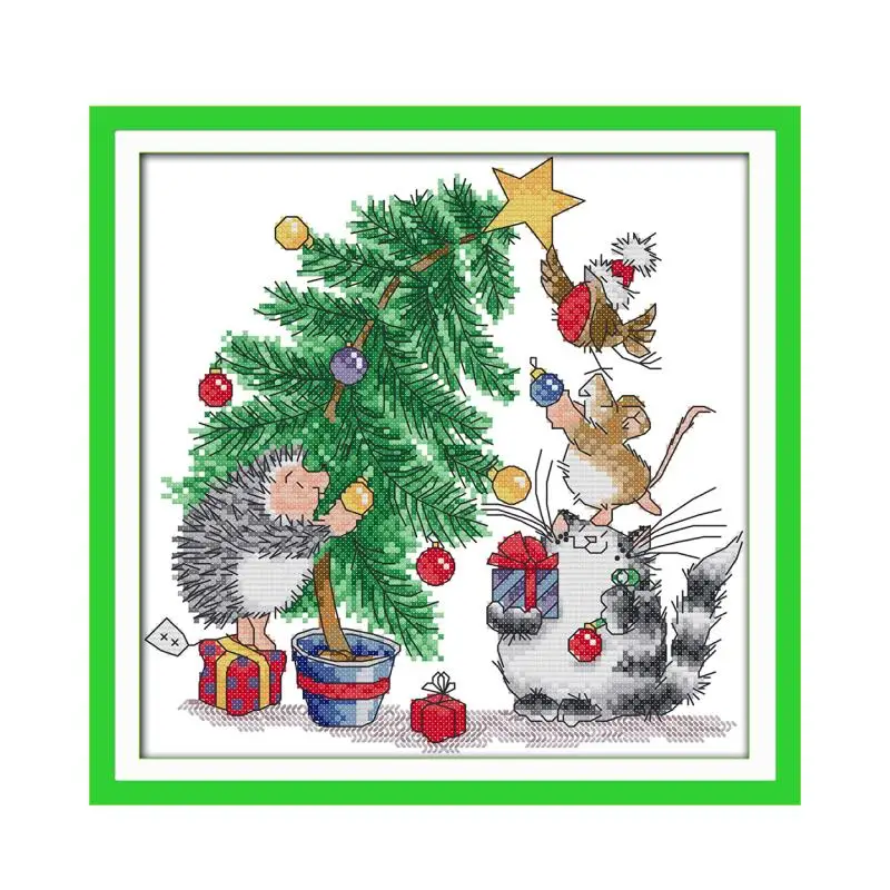 

Рождественский подарок, Набор для вышивки крестиком, мультяшная елка, кот, 18ct 14ct 11ct, вышивка с принтом, сделай сам, ручная работа, рукоделие, и...