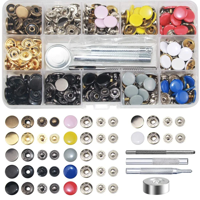 JFBL Hot 120 Sets Metal Snap On Buttons Set Press Studs With Fixing Tools For Thin Leather Bracelet,Jacket,Jeans Repair Decorati
JFBL Hot 120 Sets Metal Snap On Buttons Set Press Studs With Fixing Tools For Thin Leather Bracelet,Jacket,Jeans Repair Decorati