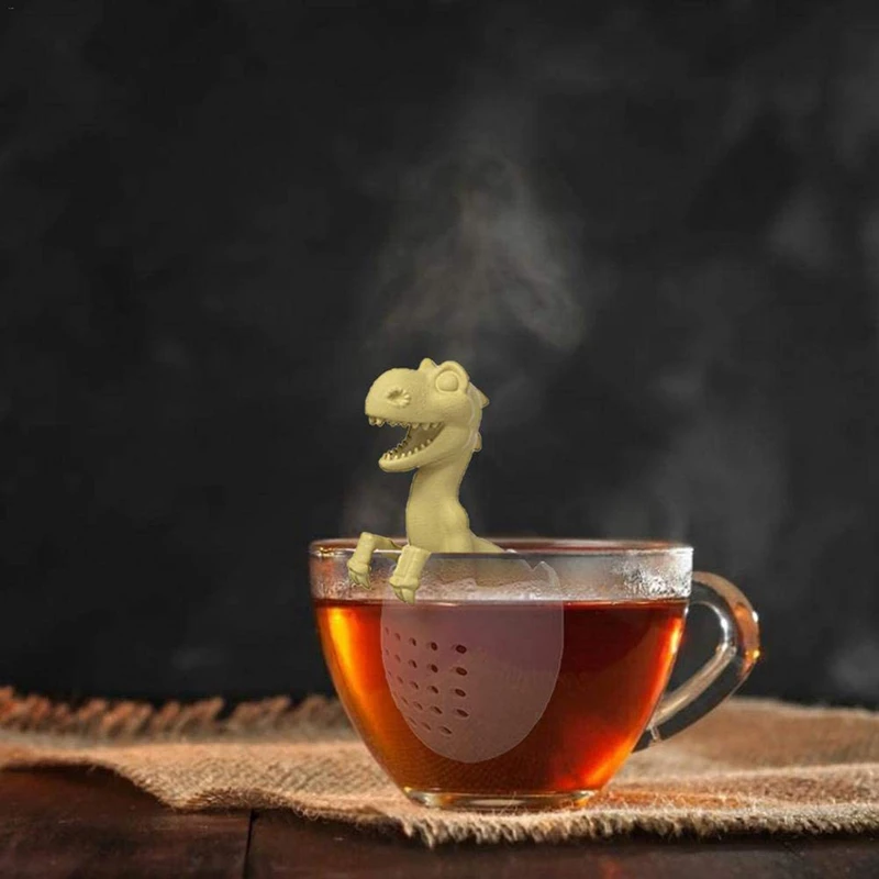 2X Tea Infuser Dinosaur &amp Eggshell Filter Diffuser Loose Silicone Strainer Yellow Green | Дом и сад