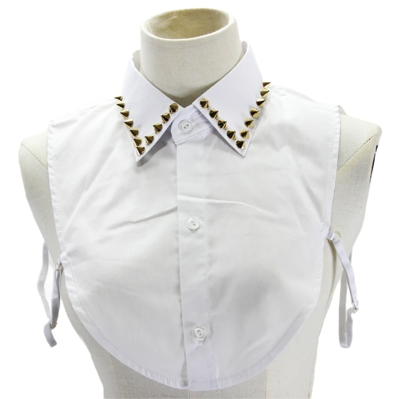 Punk Style Detachable White Half Shirt Golden Spiked Studded Lapel Fake Collar
Punk Style Detachable White Half Shirt Golden Spiked Studded Lapel Fake Collar