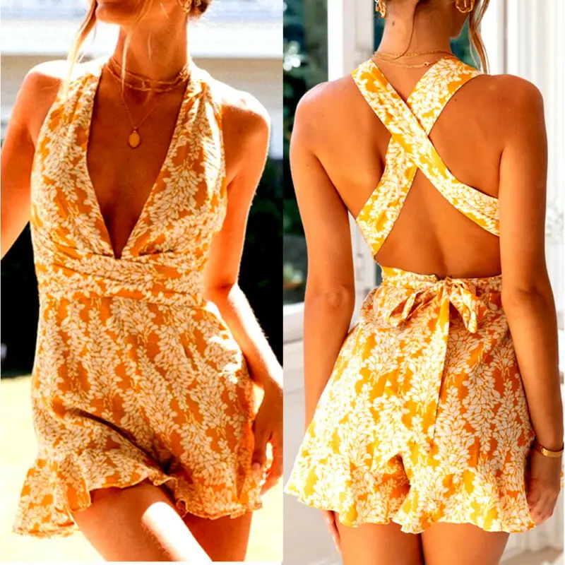 Casual Summer Women Playsuit Floral Holiday Mini Backless Bosysuit Ladies Jumpsuit Summer Beach Size 6 - 14
Casual Summer Women Playsuit Floral Holiday Mini Backless Bosysuit Ladies Jumpsuit Summer Beach Size 6 - 14