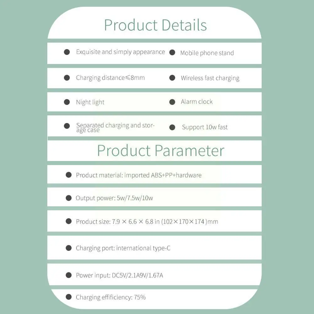 2021 Беспроводное зарядное устройство для шести устройств планшетов, настольное беспроводное настольное освещение, светильник, часы, малень...
2021 Беспроводное зарядное устройство для шести устройств планшетов, настольное беспроводное настольное освещение, светильник, часы, малень...