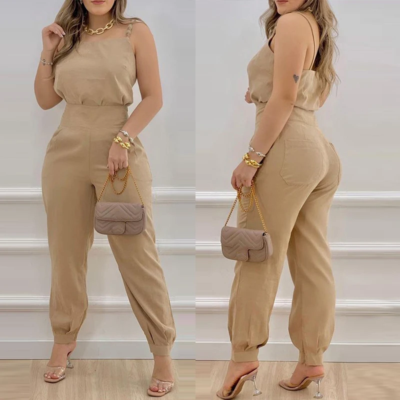Fashion Women Two Piece Suit Sets Sexy Spaghetti Strap Sleeveless Top + Casual Pants Solid Color Sets 2021 Summe 
Fashion Women Two Piece Suit Sets Sexy Spaghetti Strap Sleeveless Top + Casual Pants Solid Color Sets 2021 Summe