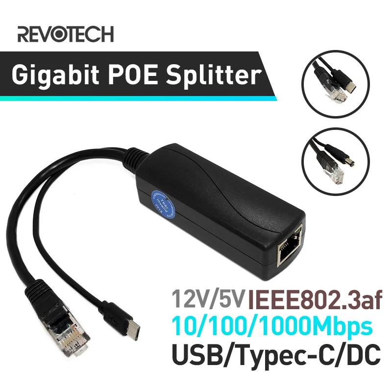 

Gigabit PoE Splitter Micro USB/Type-C/DC IEEE 802.3af 10/100/1000Mbps Power over Ethernet for IP Camera and Raspberry PI