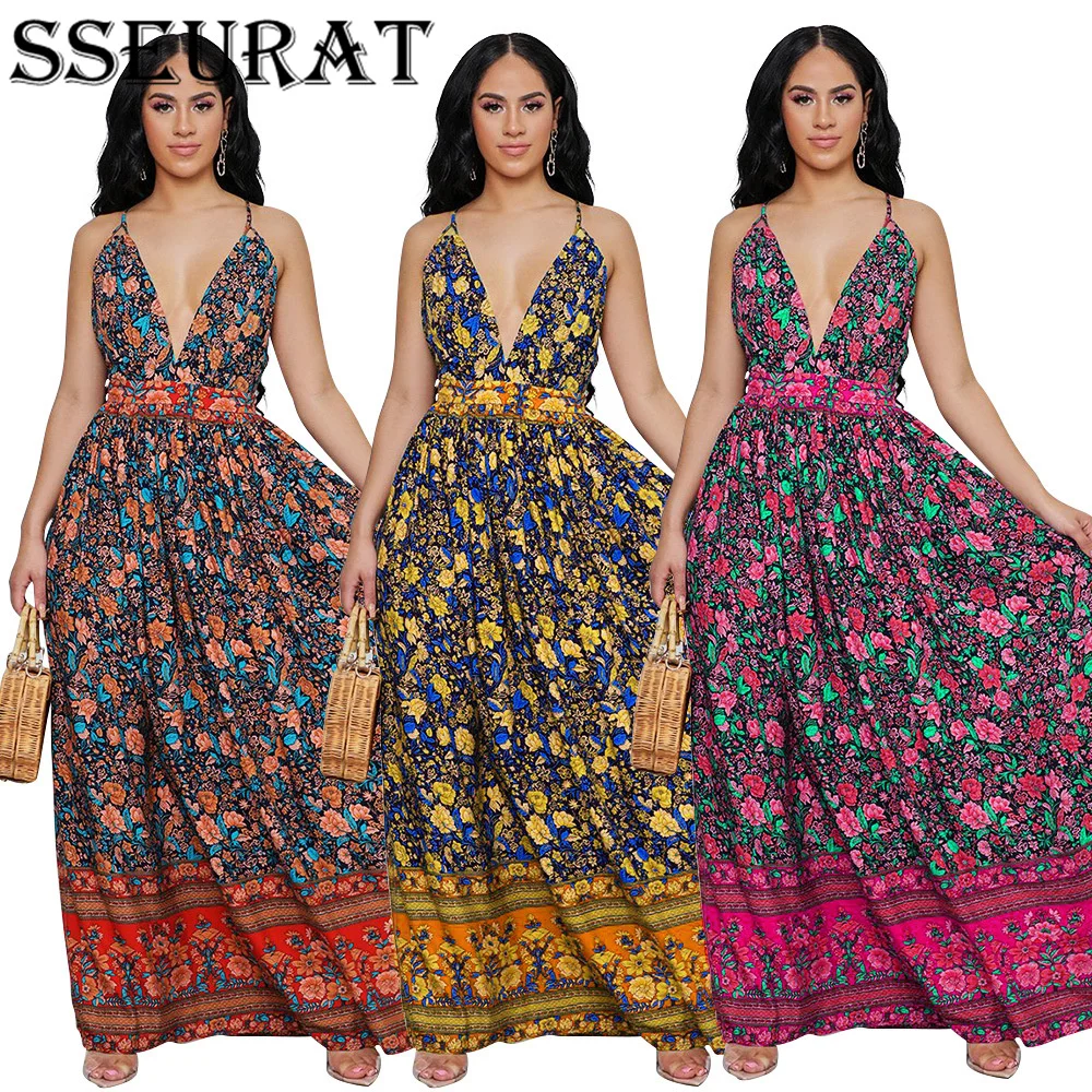 SSEURAT Women Dress Floral Sleeveless V-neck Floor-length Dresses Lady High Street Fashion Dress Summer Outfit
SSEURAT Women Dress Floral Sleeveless V-neck Floor-length Dresses Lady High Street Fashion Dress Summer Outfit