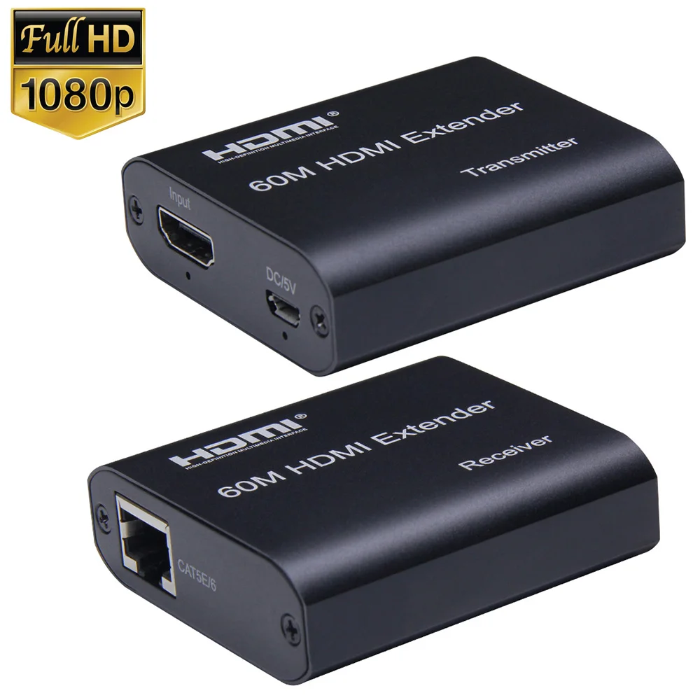 1080P HDMI-совместимый удлинитель передатчик приемник Cat5e/Cat6 RJ45 Ethernet-кабеля до 60 м для