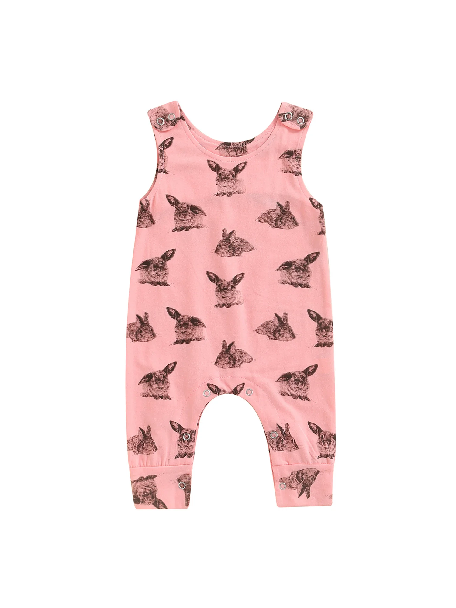 Baby Girls Jumpsuit, Sleeveless Crew Neck Rabbit Print Button Closure Summer Romper for Toddlers
Baby Girls Jumpsuit, Sleeveless Crew Neck Rabbit Print Button Closure Summer Romper for Toddlers