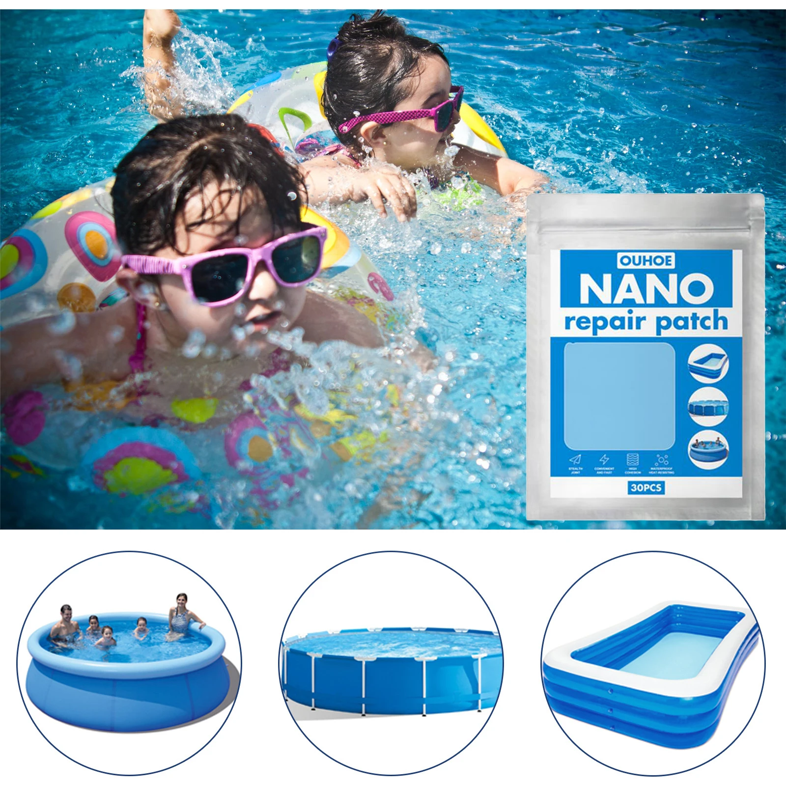 Waterproof Inflatable Swimming Pool Repair Patch Self-Adhesive Clear Inflatables Puncture Tape Kits 10/20/30pcs Pool Repair
Waterproof Inflatable Swimming Pool Repair Patch Self-Adhesive Clear Inflatables Puncture Tape Kits 10/20/30pcs Pool Repair