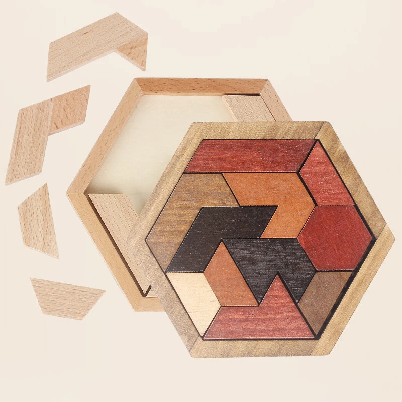 

Colourful Hexagonal Wooden Geometric Shape Jigsaw Puzzles Board Montessori Toys Educational Intelligence Toys