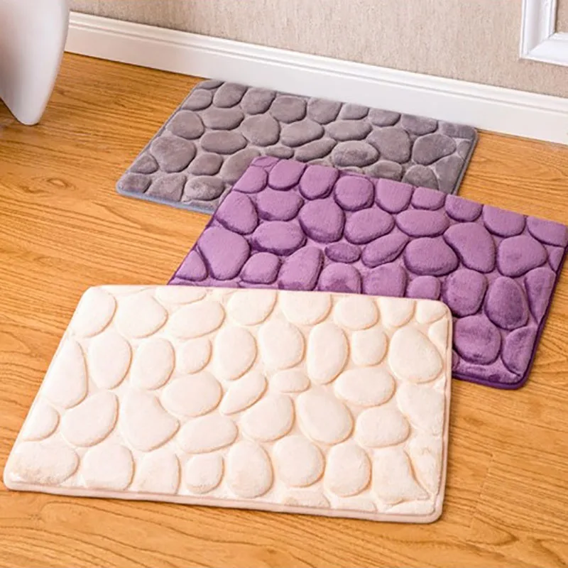 

Cute Cobblestone Bath Mat Flannel Absorbent Anti-slip Bathroom Rug Entrance Door Mat For Bathroom Kitchen Durable Home Supplies