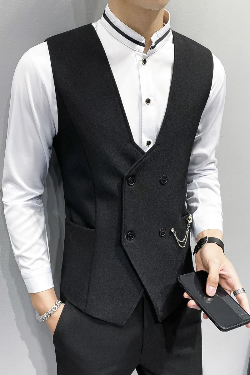Mens Vest 2021 Double-breasted Waistcoat Male Prom Party Disco Waiter Sleeveless Clothes Casual Slim Dress Vest Tuxedo Gilet 
Mens Vest 2021 Double-breasted Waistcoat Male Prom Party Disco Waiter Sleeveless Clothes Casual Slim Dress Vest Tuxedo Gilet
