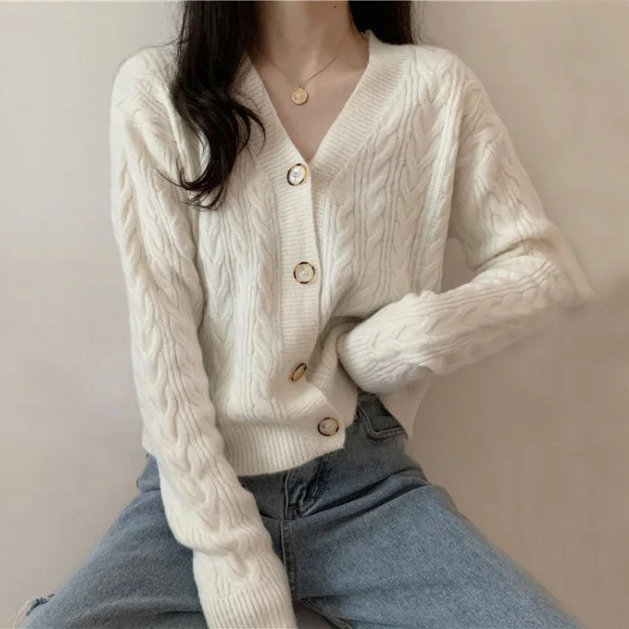 Autumn and Winter 2020 New Style Loose V-neck Sweater Cotton Knitwear Short Coat Cardigan outside Sweater Female H00281
Autumn and Winter 2020 New Style Loose V-neck Sweater Cotton Knitwear Short Coat Cardigan outside Sweater Female H00281