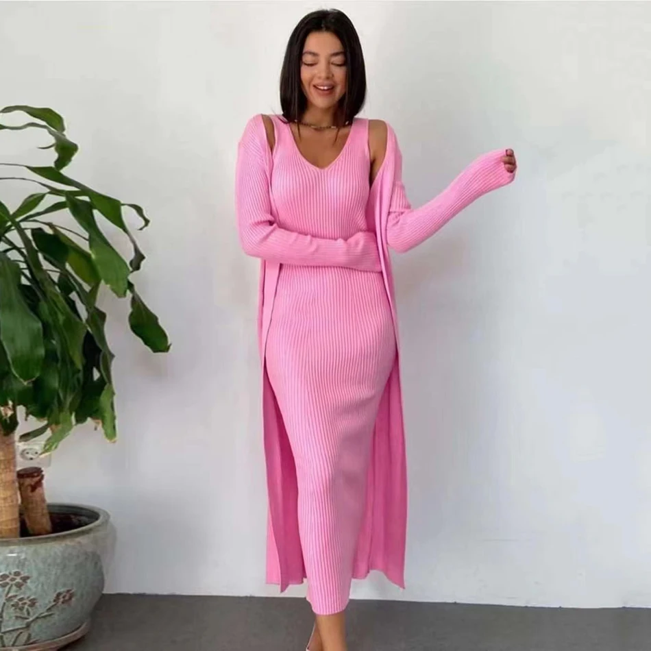 V-neck Sleeveless Autumn Women's Knitted Cardigan Sweater Dress Fashion Women's Casual Knitted 2-piece Set
V-neck Sleeveless Autumn Women's Knitted Cardigan Sweater Dress Fashion Women's Casual Knitted 2-piece Set