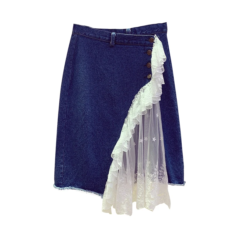 2020 Spring Summer New Lace Mesh Panel A- Line Skirt Women's High-Waist Irregular Denim Skirt Girls Ladies Jean Skirt Mujer
2020 Spring Summer New Lace Mesh Panel A- Line Skirt Women's High-Waist Irregular Denim Skirt Girls Ladies Jean Skirt Mujer