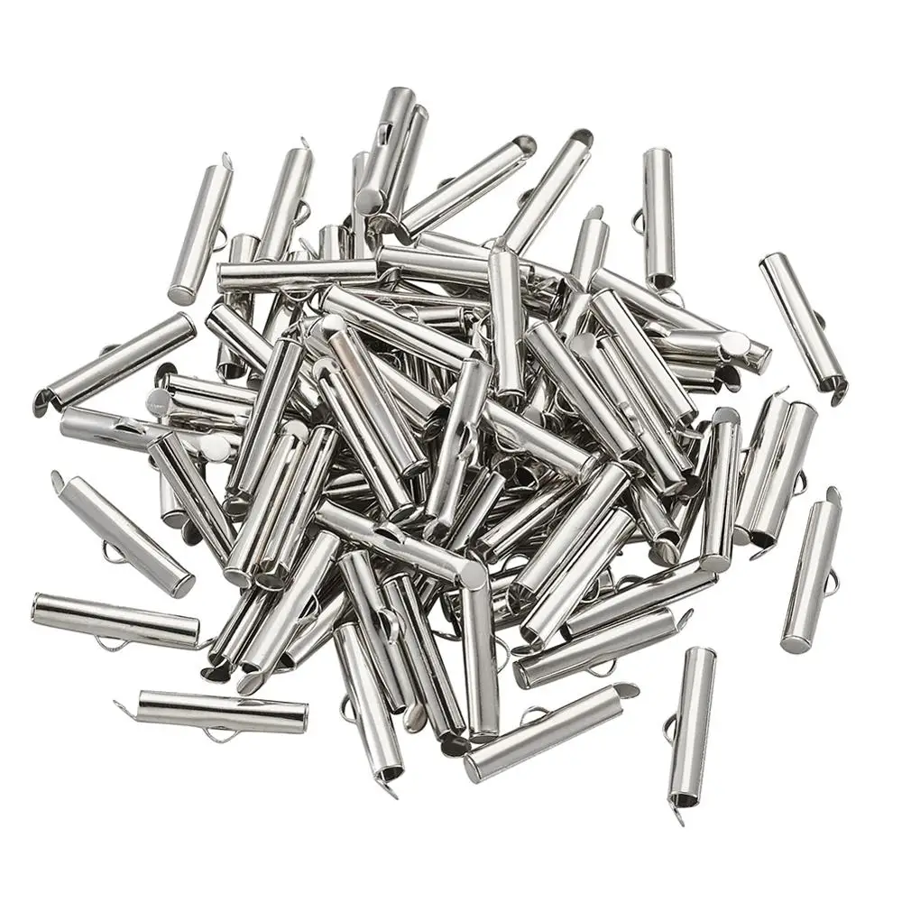 

50pcs Iron Slide On End Clasp Tubes Slider End Caps for jewelry making DIY Accessories,Platinum ,20x4mm F80