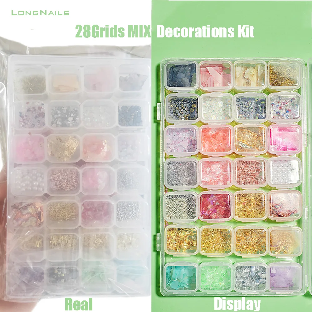 7*4girds LONGNAILS SuperMix Decorations Nail kit 28mini-Box (Shell Piece,Resin Butterful,Rivet,3D Pearl) Bulk Nail Decal Set 12S
7*4girds LONGNAILS SuperMix Decorations Nail kit 28mini-Box (Shell Piece,Resin Butterful,Rivet,3D Pearl) Bulk Nail Decal Set 12S