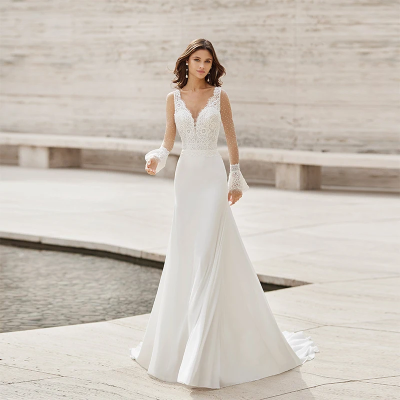 Wedding Dress Boho V-neck A-line Bridal Gowns Chiffon Floor-length Lace Flare Sleeves Backless Bride Gown Vestito Da Sposa
Wedding Dress Boho V-neck A-line Bridal Gowns Chiffon Floor-length Lace Flare Sleeves Backless Bride Gown Vestito Da Sposa