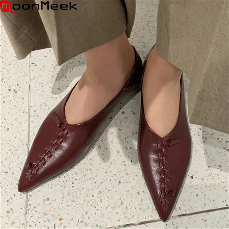 

MoonMeek 2021 New Arrival Women Flats Summer Shallow Ladies Single Shoes Fashion Pointed Toe Casual Shoes Black Rice White
