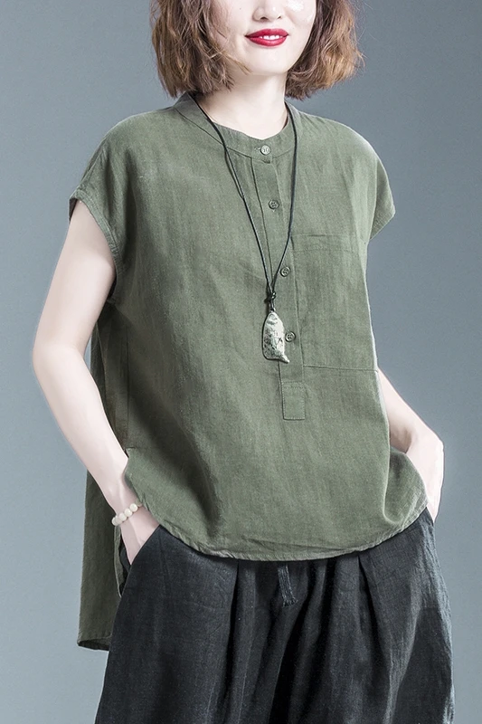 LZMONE Summer Solid Loose Large Sleeveless Standing Collar Cotton Hemp Top Short Front And Long Back Pullover Blouse 
LZMONE Summer Solid Loose Large Sleeveless Standing Collar Cotton Hemp Top Short Front And Long Back Pullover Blouse