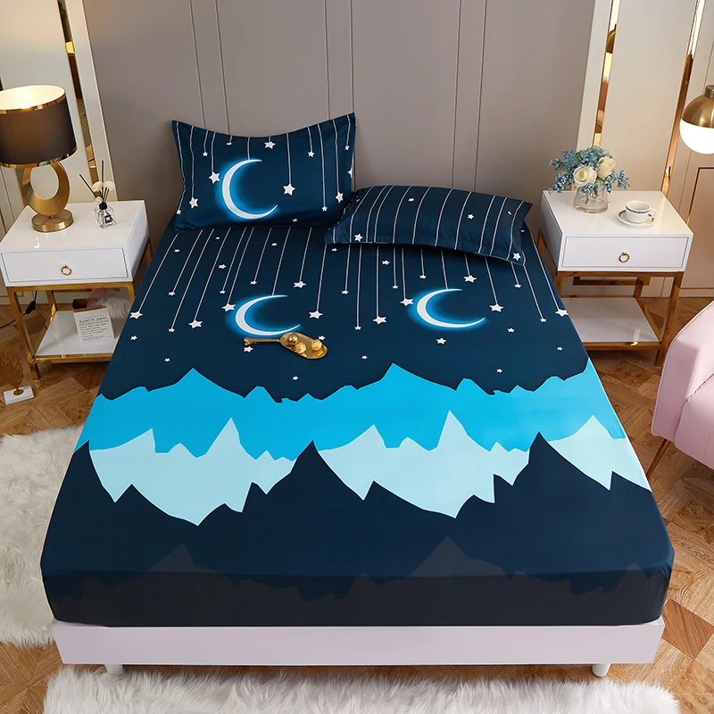 

1pc 100% polyester printing bed mattress set with four corners and elastic band sheets hot sale(pillowcases need order)